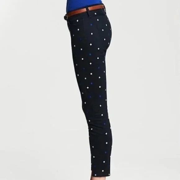 BANANA REPUBLIC Blue Hayley Dot Skinny Ankle Pants Navy Embroidered Polka Dot 27 - Picture 3 of 13